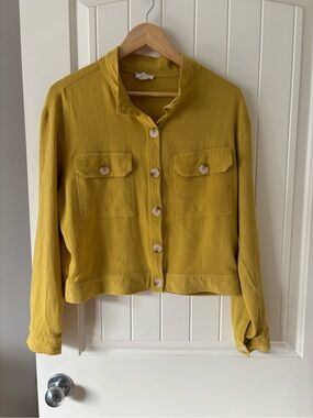 Tribal Jeans Mustard Yellow Linen Blend Button Front Jacket | Size M